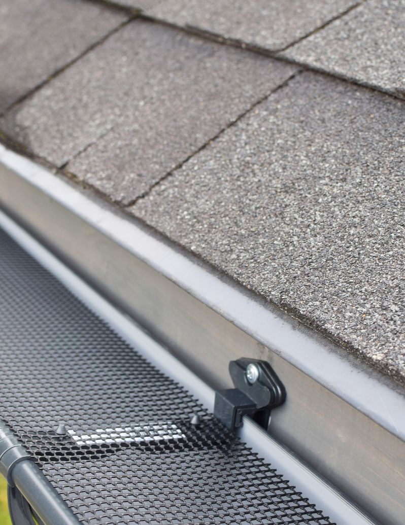 Close-up of gutter guard installation